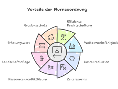 Ein Diagram, dass zeigt die Vorteile von Flurneuordnung